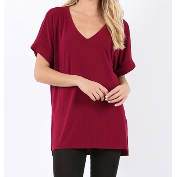 The Melody Top- red rolled sleeve tee - Picture 3 of 8
